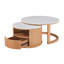 Table basse gigogne ronde avec plateau en marbre blanc, rangement à 2 niveaux et 1 tiroir, naturel, 28,5 po