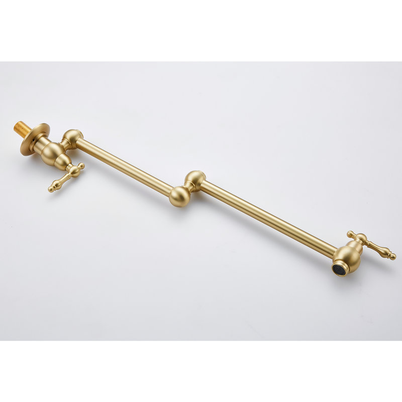 Brushed Gold Wall Mounted Folding Pot Filler Faucet - 360 Spin, Space Saving, Brass Made, Double Handles For Smooth Water Flow Control, Corrosion Resistance Design, Rotation, Brass, To Dripping,