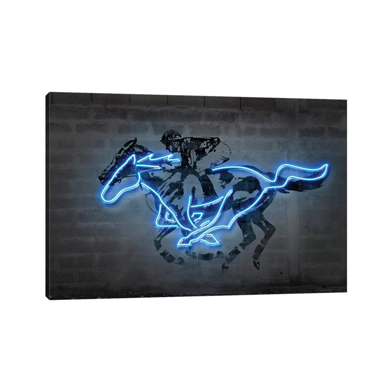 Reproduction d’art, "Mustang" par octave Mielu, H 18 po x l 26 po x P 1,5 po, Toile tendue, Pas de tapis