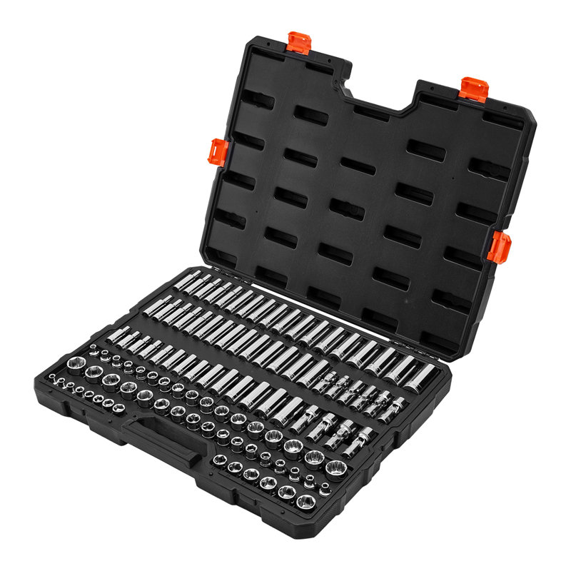 Ensemble de douilles, 104 pièces, ensemble d'outils à douille de 3/8 pouce, métrique de 6 à 24 mm, profond et standard, trousse d'outils de mécanicien avec étui de rangement, acier allié CR-V chromé, pour la réparation automobile