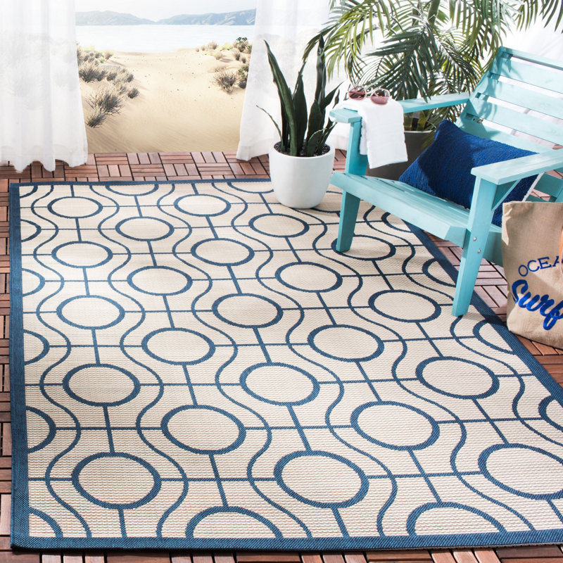 Tapis intérieur / extérieur beige / bleu Arneshia, Rectangle 8 pi x 11 pi