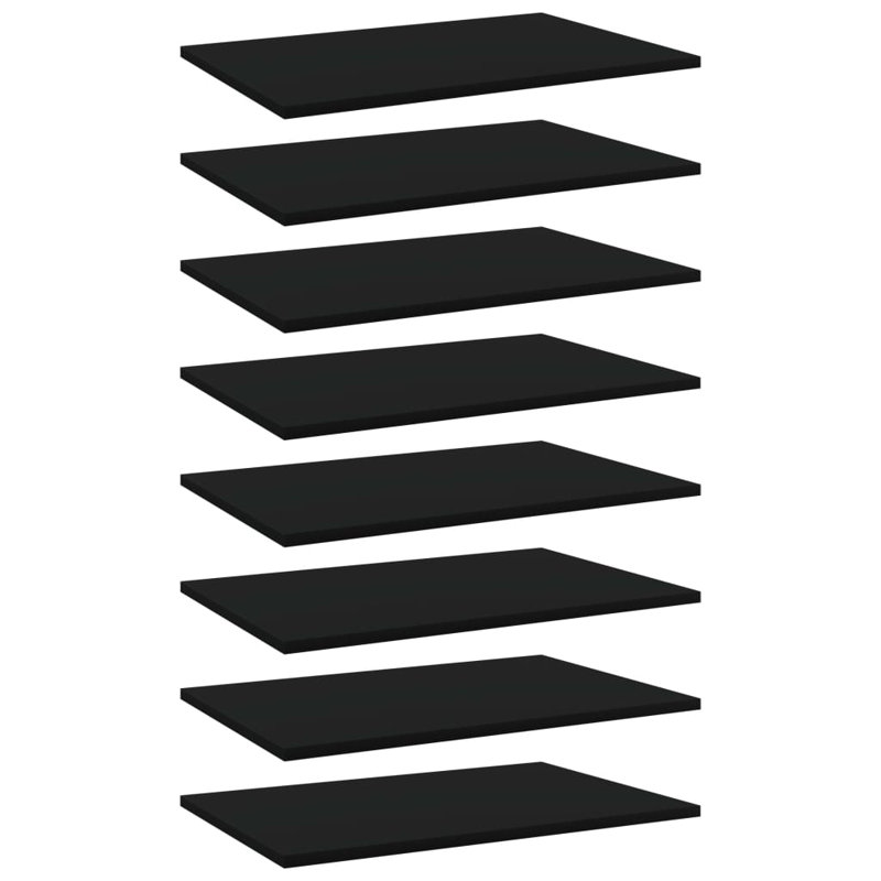 Bookshelf Boards 8 pcs Engineered Wood, Black, (8 Shelves) 0.59" H x 23.62" W x 15.75" D