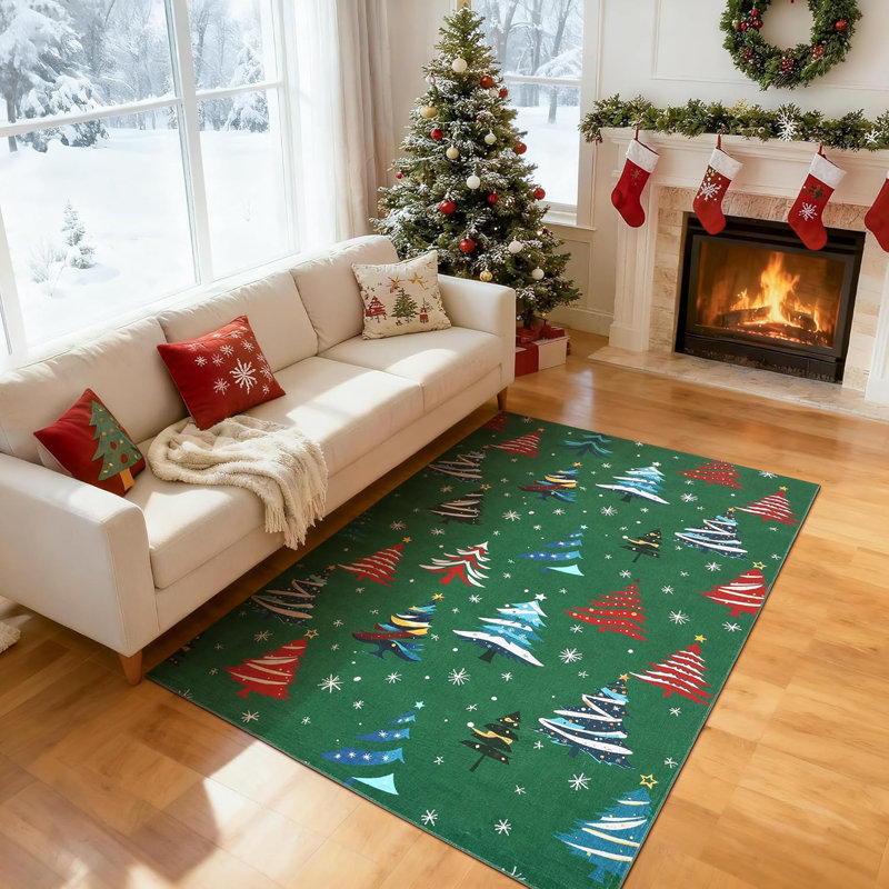 Tapis rouge, tapis de Noël lavable, tapis antidérapant doux pour la cuisine, le vestibule ou la chambre à coucher