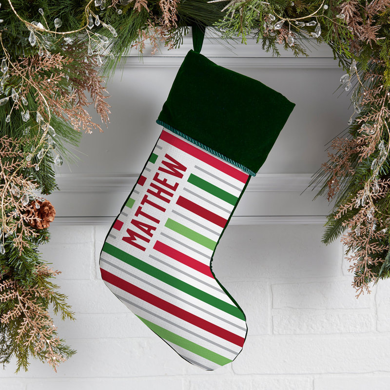 Chaussettes de Noël personnalisées Holiday Stripes, Vert, Oui