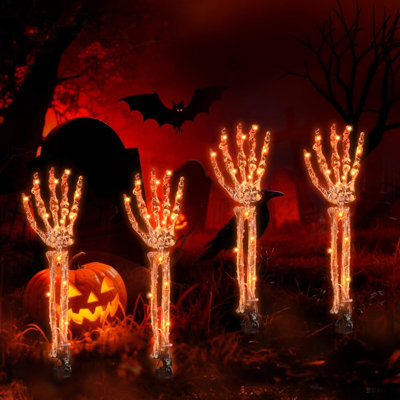 Halloween Decorations Outdoor Solar 4 Pack Light Up Skeleton Arm Decorations