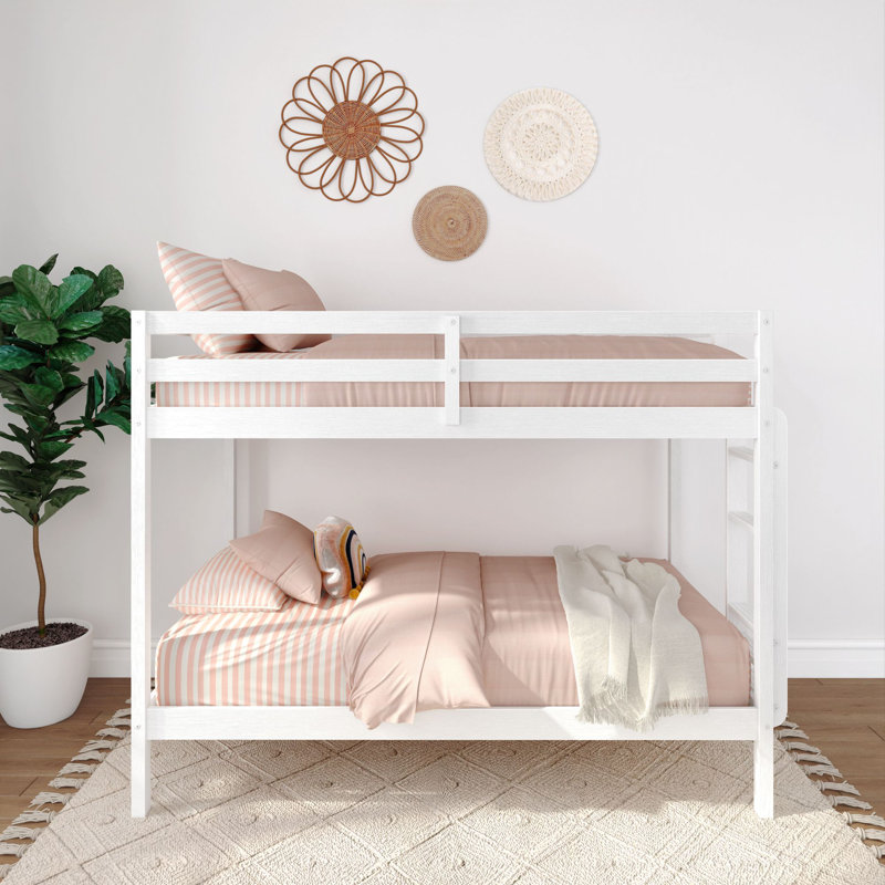 Standard Bunk Bed with Ladder on End, Textured White, Twin Over Twin
