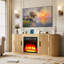 Meuble télé avec foyer incurvé, centre de divertissement avec foyer de 23 po, meuble télé en bois de 70 po pour téléviseur de 80 po ou moins, centre de divertissement avec portes coulissantes pour salon, bois naturel-1013659631-1013659616