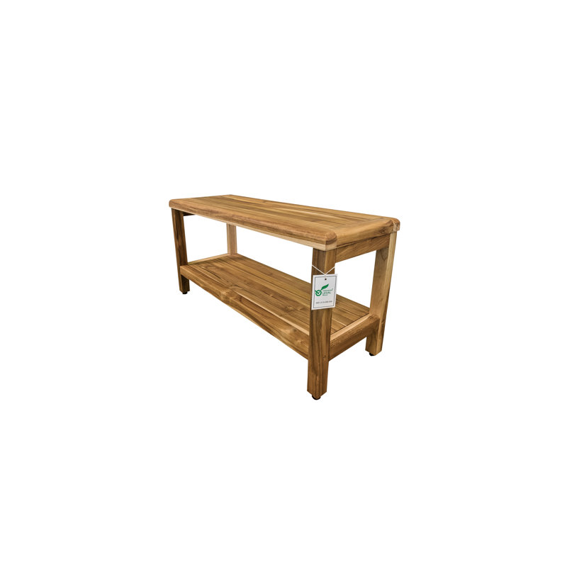 Teak Freestanding Shower Bench with Shelf and LiftAide Arms