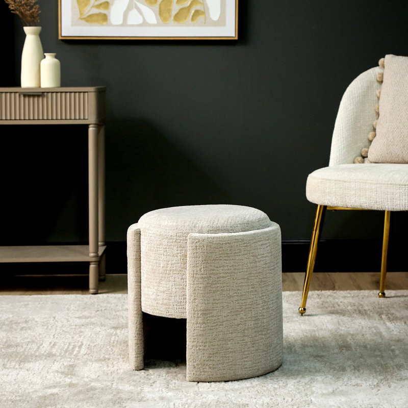 40cm Chenille Round Dressing Table Stool for Bedroom Furniture, Living Room Accent Stool, Foot Stool, Beige