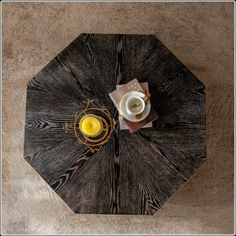 Table basse octogonale avec motif en relief tridimensionnel, table centrale en bois de style rétro pour le salon et la maison