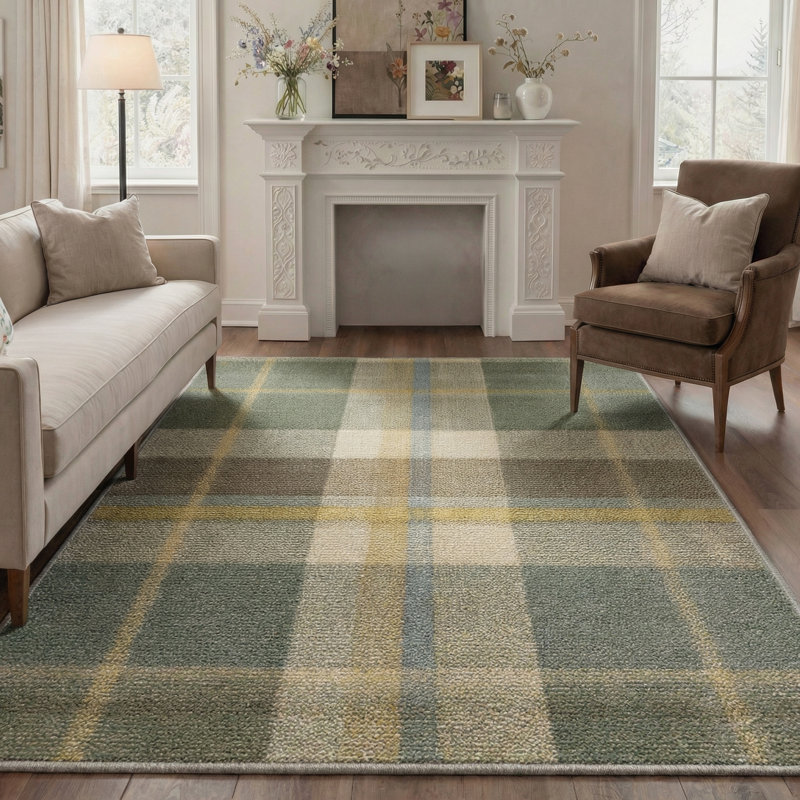 Gibbs Modern Machine Washable Beige / Green Indoor Area Rug With Non-Slip Backing, Runner 2' x 7'