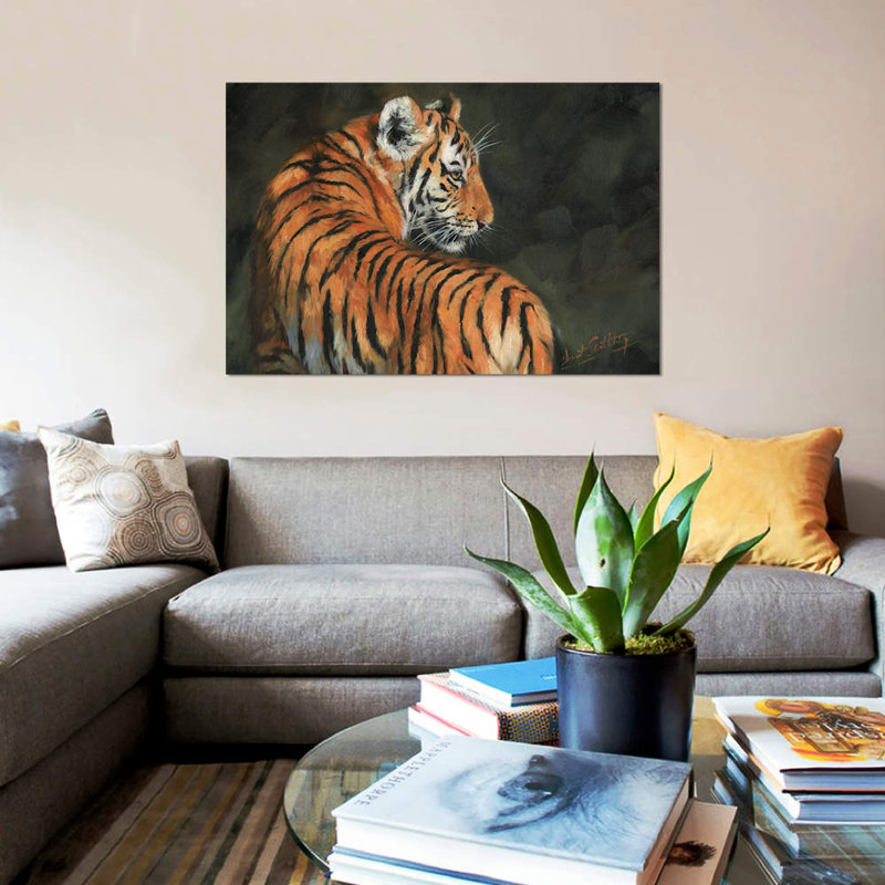 «Tiger at Night», impression sur toile, H 8 po x l 12 po x P 0,75 po, Pas de tapis, Toile tendue