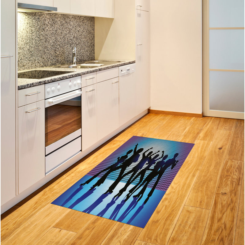 70s Party Flatweave Blue Area Rug, Rectangle 2'7" x 5'