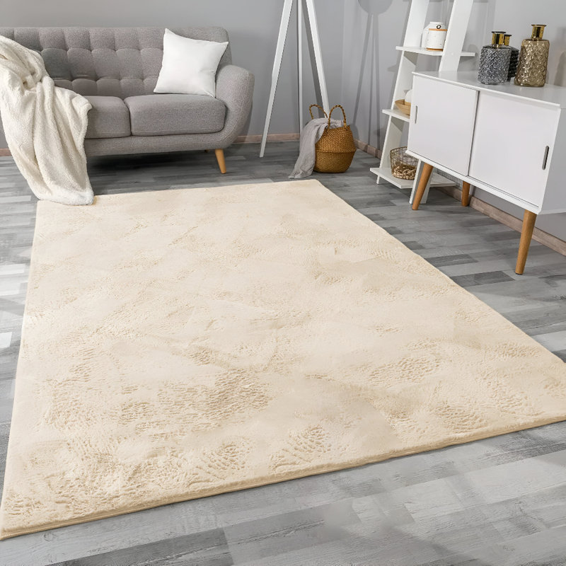 Akzel Designer Beige Faux Fur Shag Area Rug - Sumptuous Textured Throw for Elegant Interiors, Rectangle 60 x 110 cm