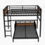 Lit superposé double au dessus d'un lit double / lit mezzanine en métal, lits superposés séparables, avec clôture de sécurité surélevée, couleur noyer-300675895