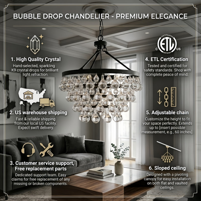 Deonta 4-Light Dimmable Crystal Tiered Chandelier, Matte Black