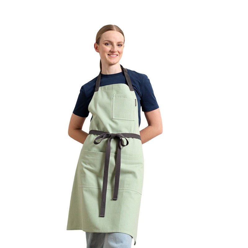 Bib Apron with Pockets, Pinstriped Sage Green