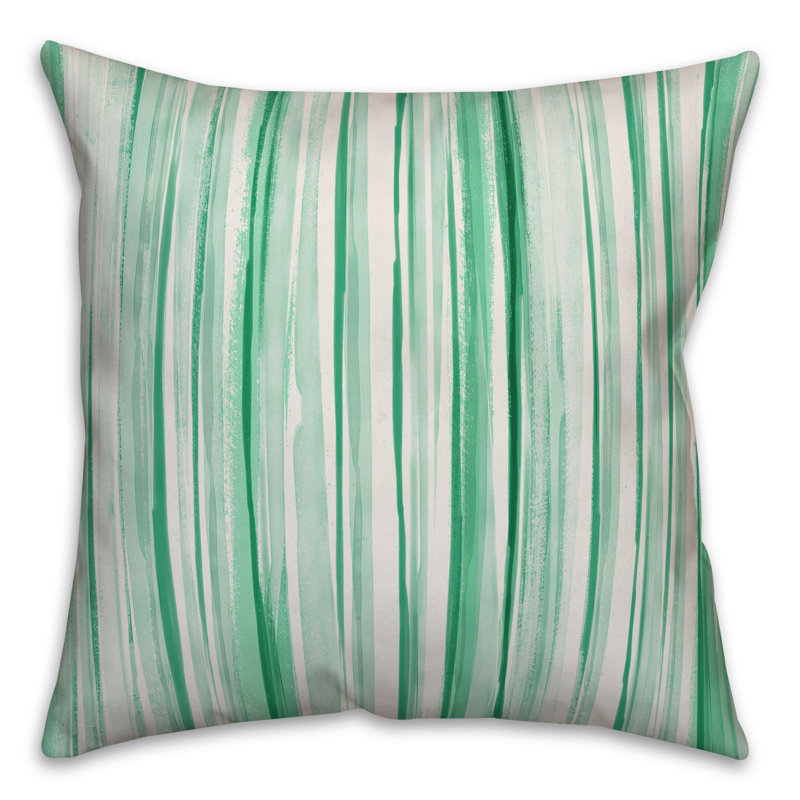 Striped Outdoor Throw Pillow, 20" x 20", No Fill, Green/Off White