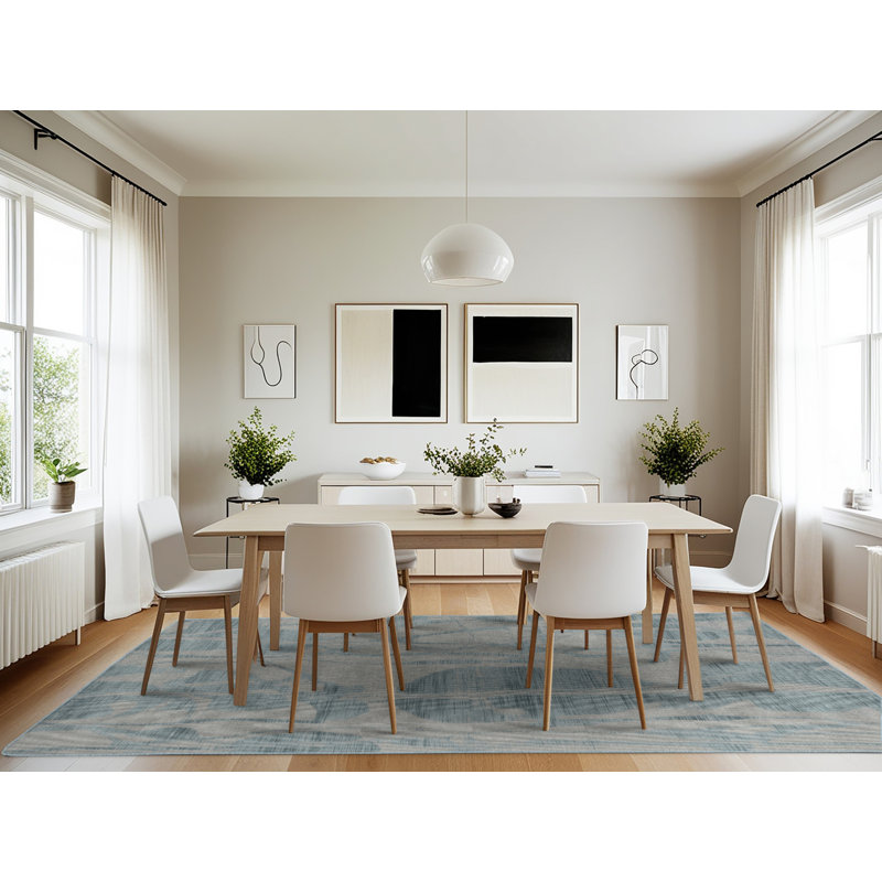 Machine Washable Abstract Blue Area Rug, Rectangle 7' x 10'