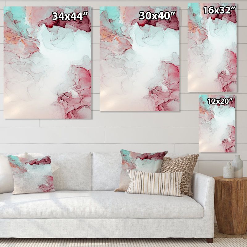 Marbre gris et rose, ondulations d'art II - reproduction d'art moderne sur toile, H 20 po x l 12 po x P 1 po, Toile tendue