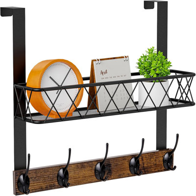 Rangement au-dessus de la porte avec 10 crochets robustes et panier de rangement en filet, cintre peu encombrant pour les serviettes, les vêtements et les accessoires dans la salle de bain, la chambre à coucher et la cuisine