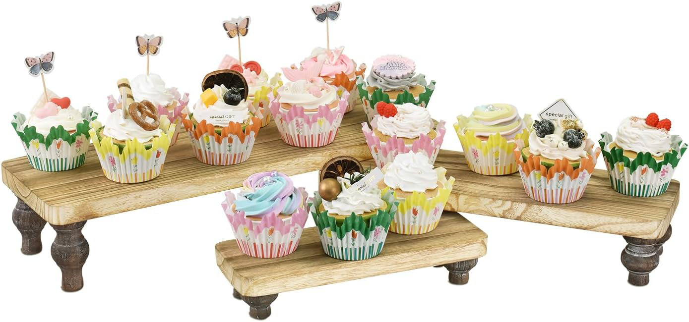 August Grove 3 Pcs Set Wooden Display Riser Stand, Wooden Cupcake ...