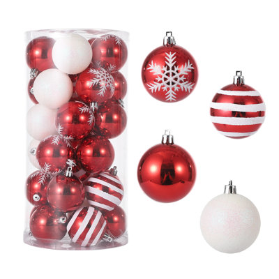 Shatterproof Christmas Ball Ornaments Set, Red & White