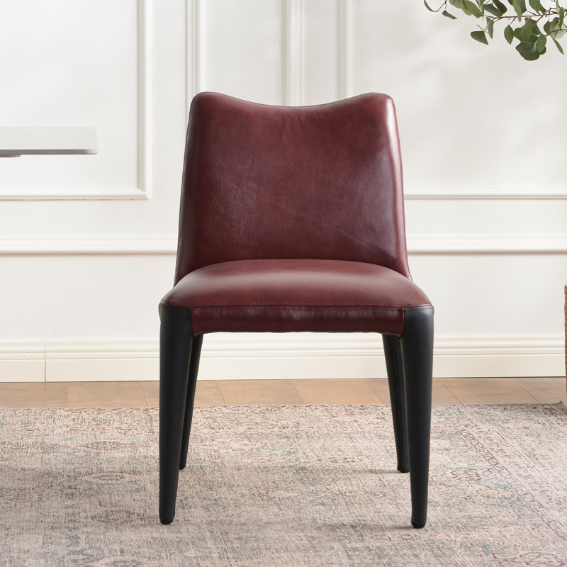 21" Wide Modern No Assembly Top-grain Genuine Leather Upholstered Dining Chair, Red, 1