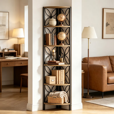 6-Tier Corner Bookshelf 1" W x 1.7" D x 3" H Particleboard 1 Piece Corner Bookshelf Versatile Design