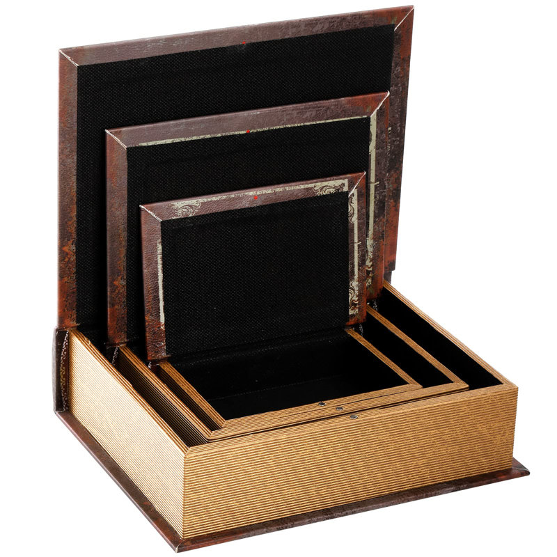 Vintage Floral Pattern Wooden Decorative Book Boxes Set of 3