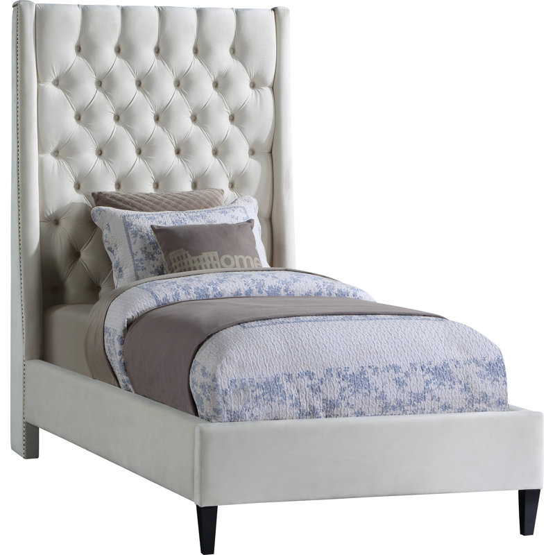 Dymph Upholstered Wingback Bed, Twin, Cream Velvet