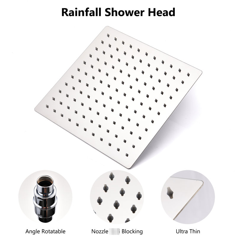 Douche de 10 po: pluie élevée et douchette avec bras de 11 po, 6 motifs de jet, non-fuite, acier inoxydable, fixation murale, douche carrée, tête de débit d'eau réglable: ensemble de 10 pouces, conception de fuite