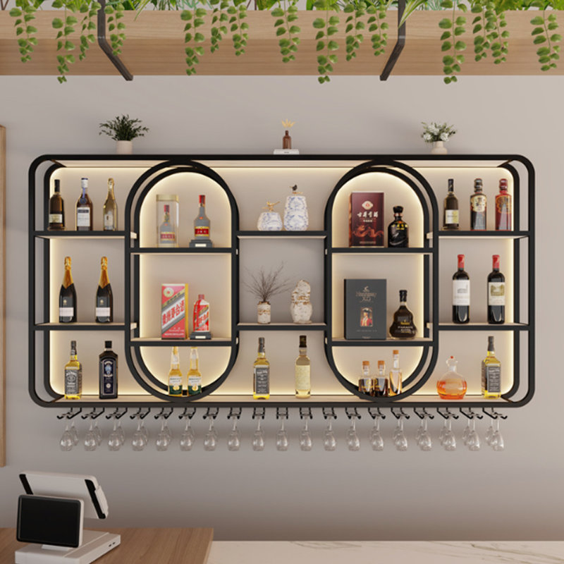 Creative round corner wall mounted wine rack, 39.3" H x 78.7" W x 7.8" D, Black
