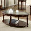 Table basse de salon en cerisier foncé avec plateau en verre biseauté, rangement ouvert Pieds tournés