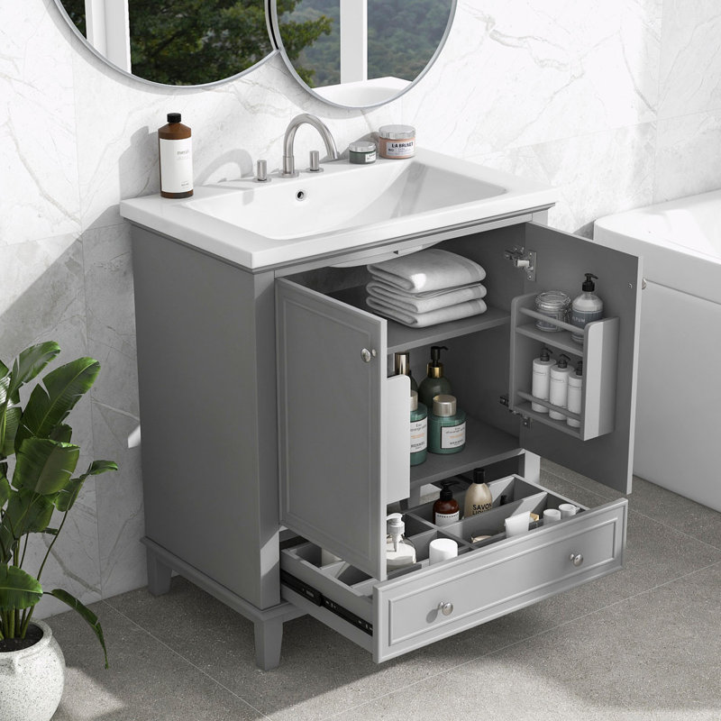 Meuble-lavabo avec lavabo pour la salle de bain, Gris