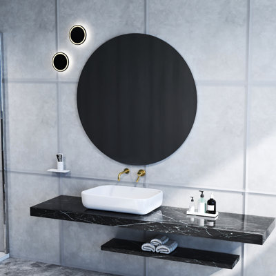 70Cm Diameter Round Wall Mirror, White Backboard, Clear Reflection, Versatile Placement Mirror For Bathroom, Matte Good Makeup And Outfit, Simple Installation