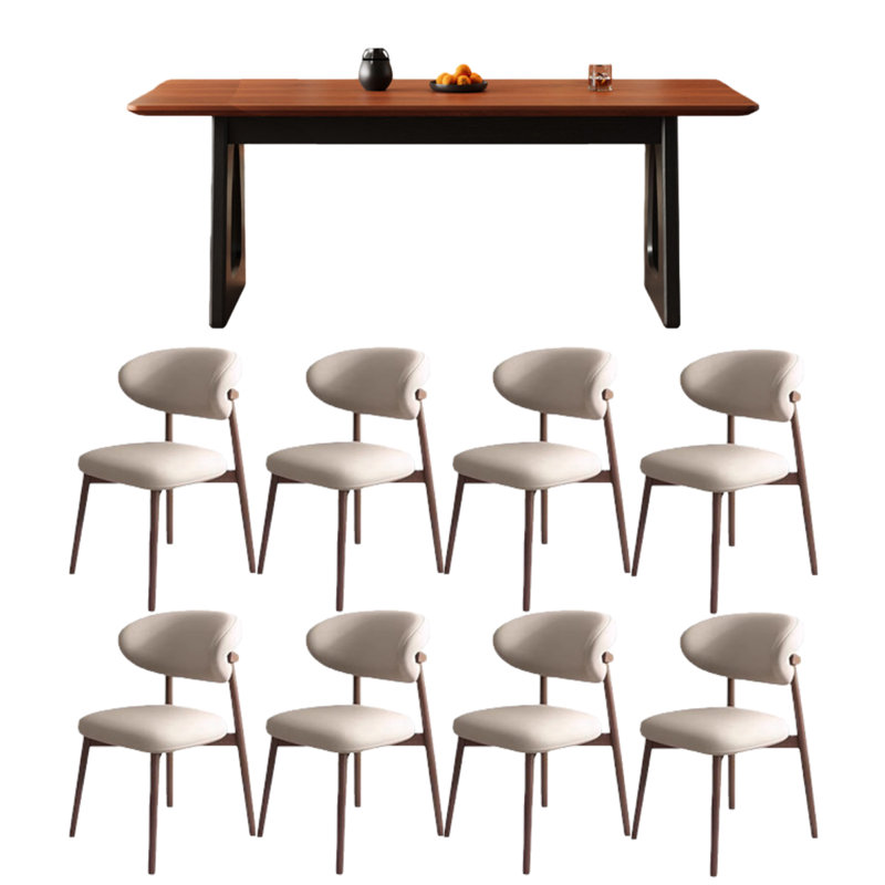 Table de salle à manger rectangulaire en bois massif avec pieds noirs, 9 pièces : table, 8 chaises