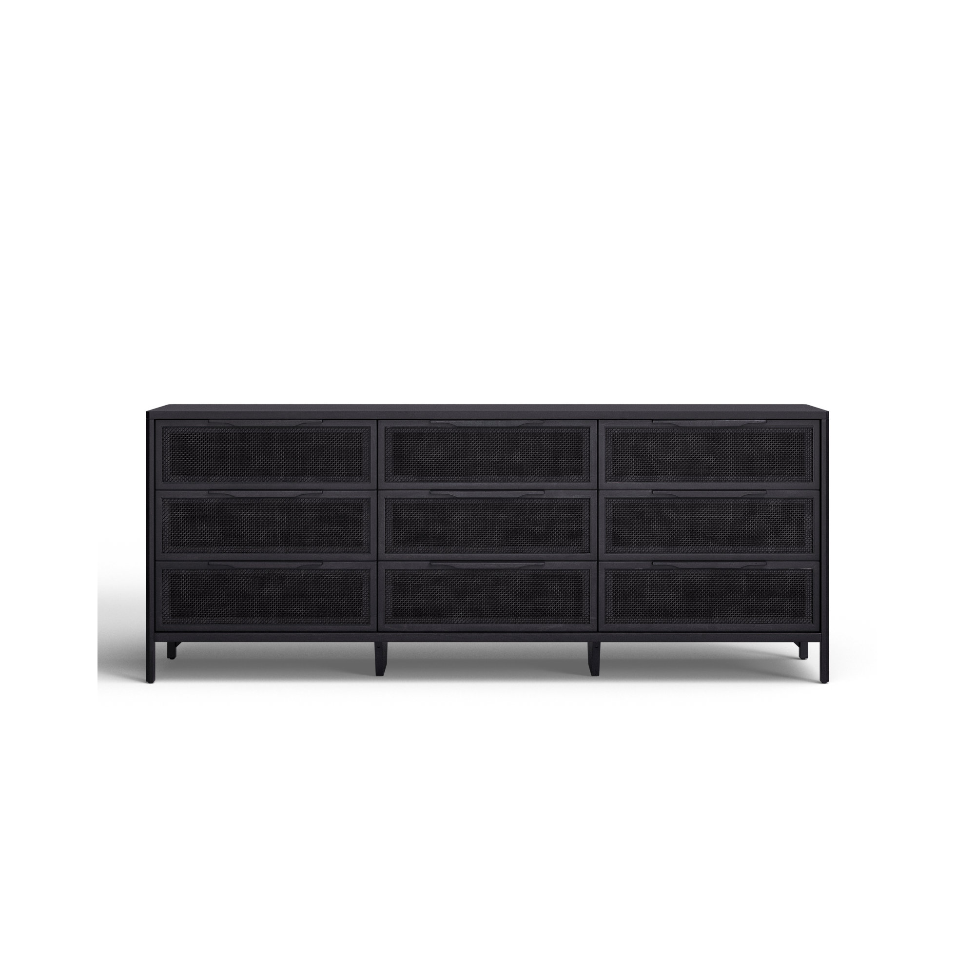 Nellie 9 Drawer Cane Dresser, Black
