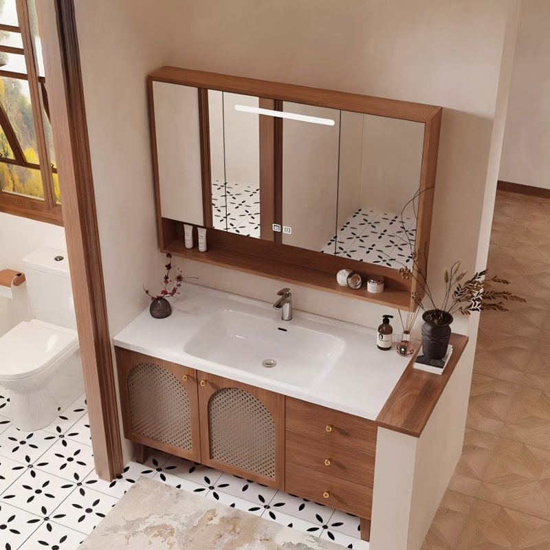 Meuble-lavabo en bois massif 47,64 po avec miroir, 48"
