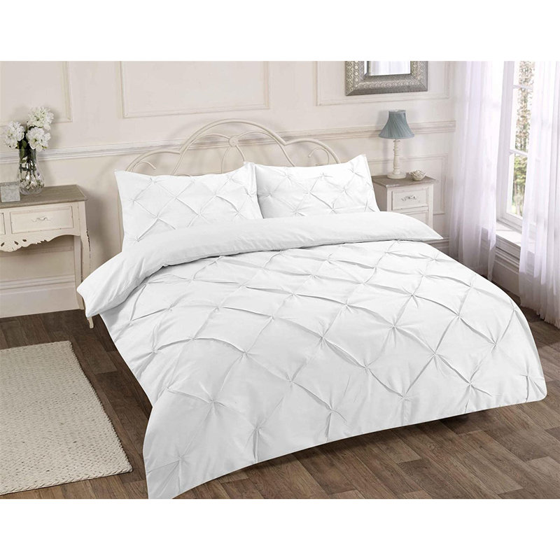 Reginia Cotton Blend Solid Colour Duvet Cover Set with Pillowcases Included, White, Kingsize - 2 Standard Pillowcases