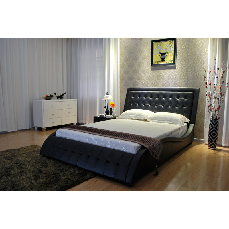 Lit plateforme tapissier Mangonia, Noir, Grand
