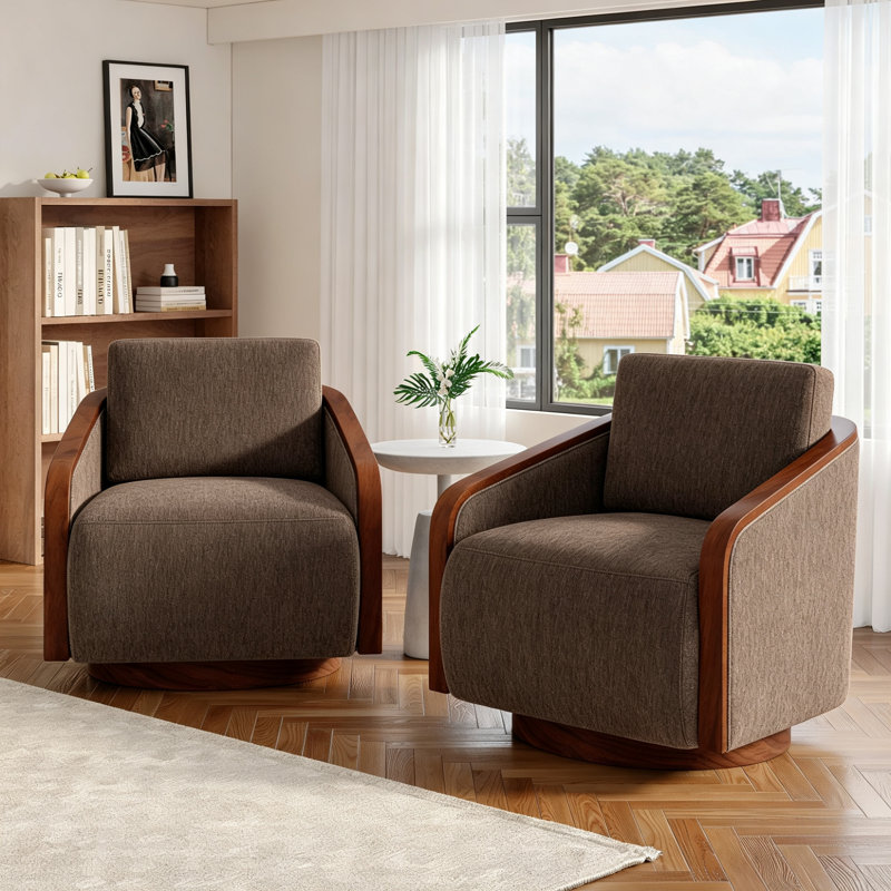 Fauteuil demi-tonneau pivotant avec coussins décoratifs Farmhouse, Dark Brown