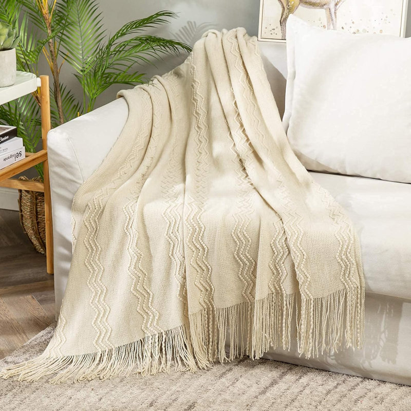 Jeté tricoté doux pour canapé et canapé, Beige