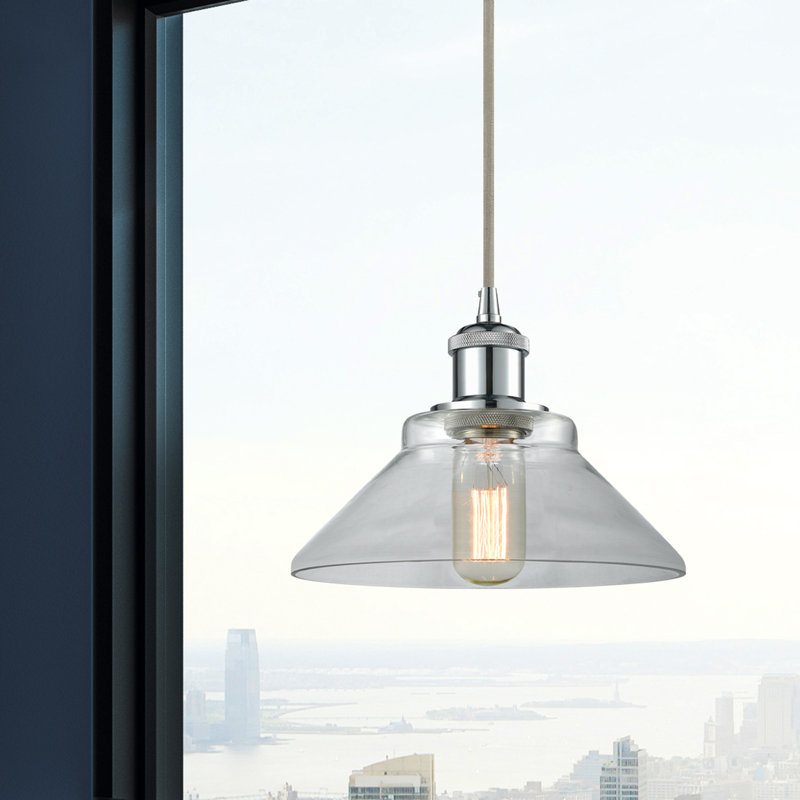 Luminaire suspendu conique à 1 lumière Newton St Loe, Chrome poli, Ampoule DEL 6 watts Vinage, Transparent