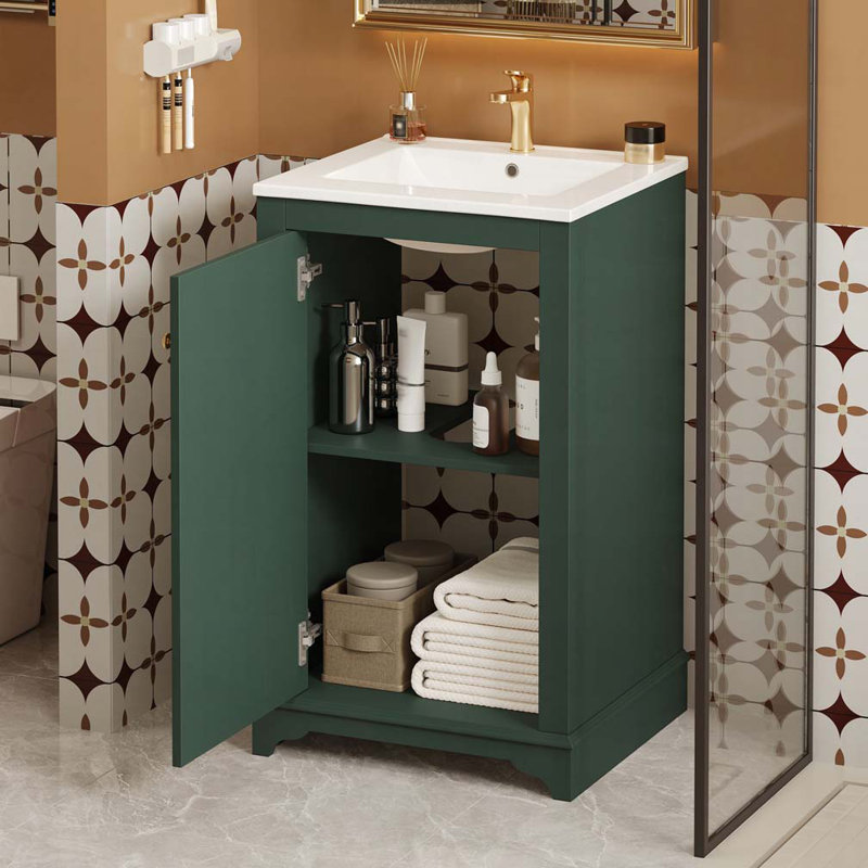 Bathroom Vanity with Ceramic Sink, Green