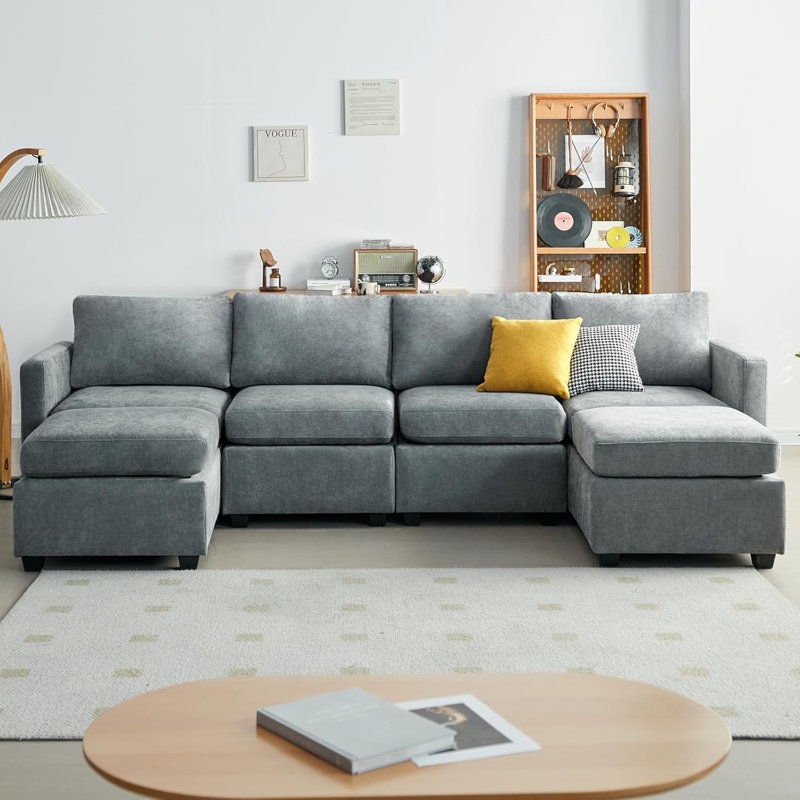 Canapé modulaire rembourré Jaiwan, Lin gris