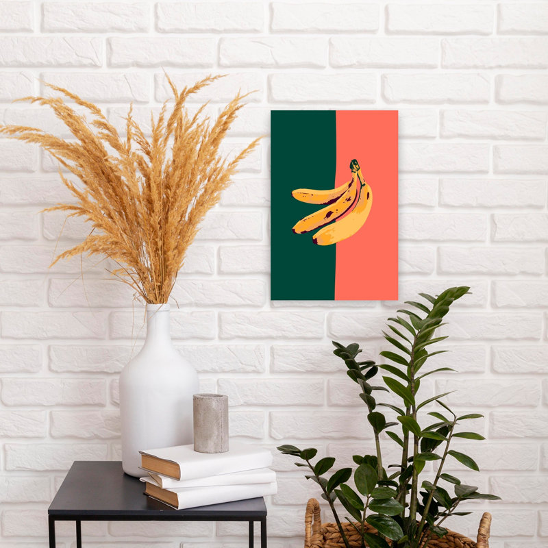 «Bann Bananes», impression abstraite et audacieuse sur un fruit contemporain, 18" H x 12" W