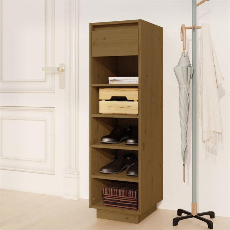 Union 5 Pair Solid Wood Shoe Storage Cabinet, Honey Brown