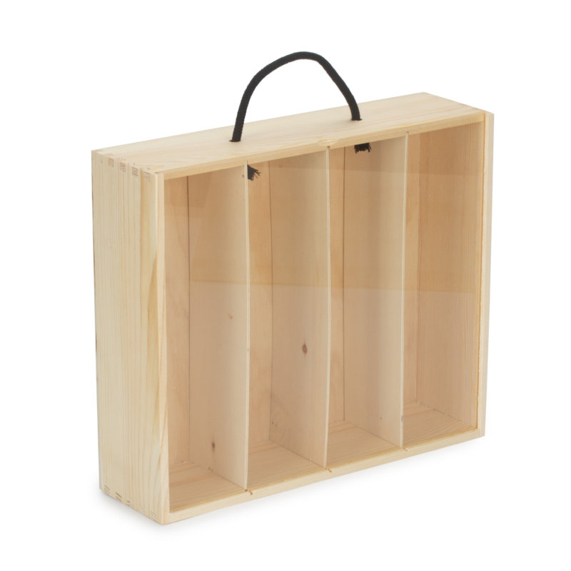 Andea 4 bottle Pinewood Carry Case with Acrylic Lid Carrier