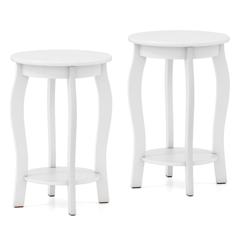 2-Tier Round End Table Set of 2 Narrow Sofa Side Nightstand w/ Storage Shelf, 2